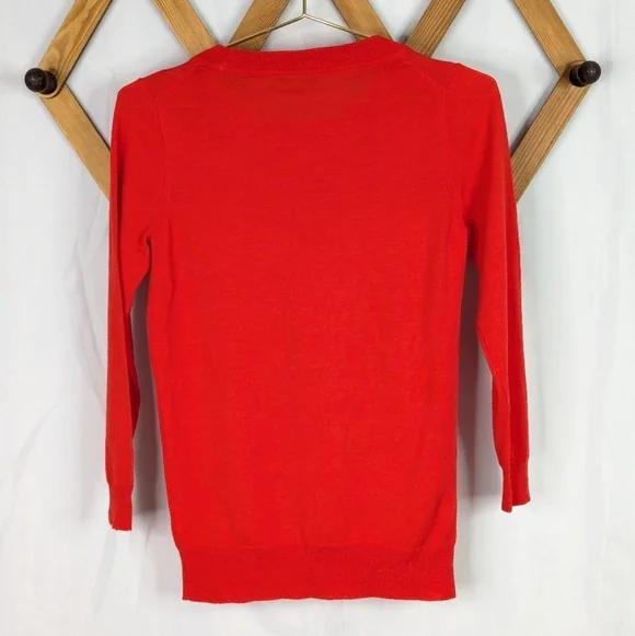 J. Crew Red Merino Wool Crew Neck 3/4 Sleeve Sweater - Picture 3 of 8